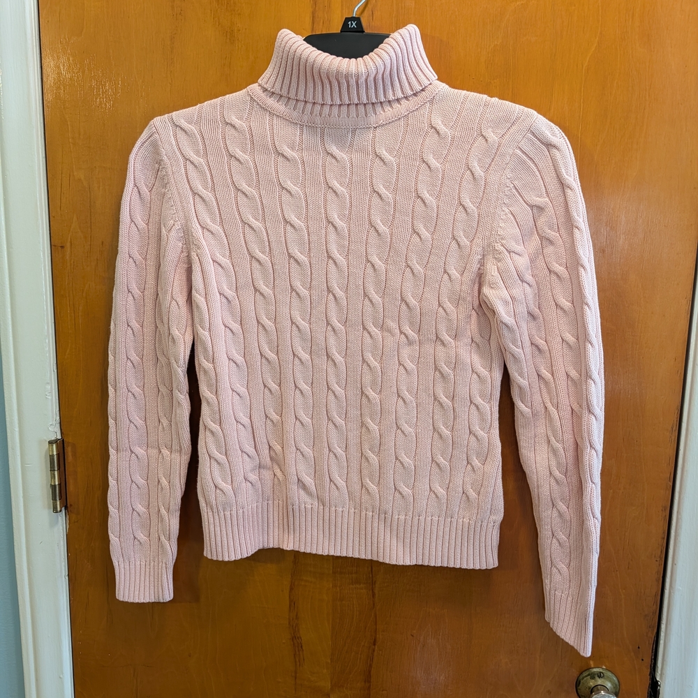 Falls Creek Pale Pink Cable-Knit Turtleneck Sweater